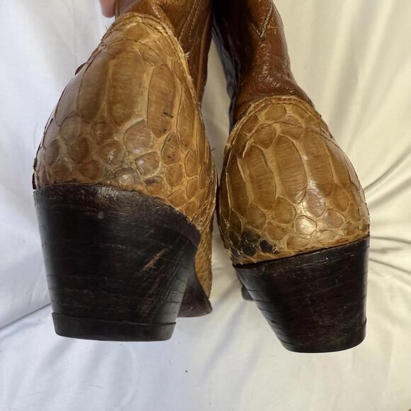 Vintage Dan Post Women's Amber Brown Tan Western‎ Snakeskin Cowboy Boots 6.5 C - Picture 3 of 15